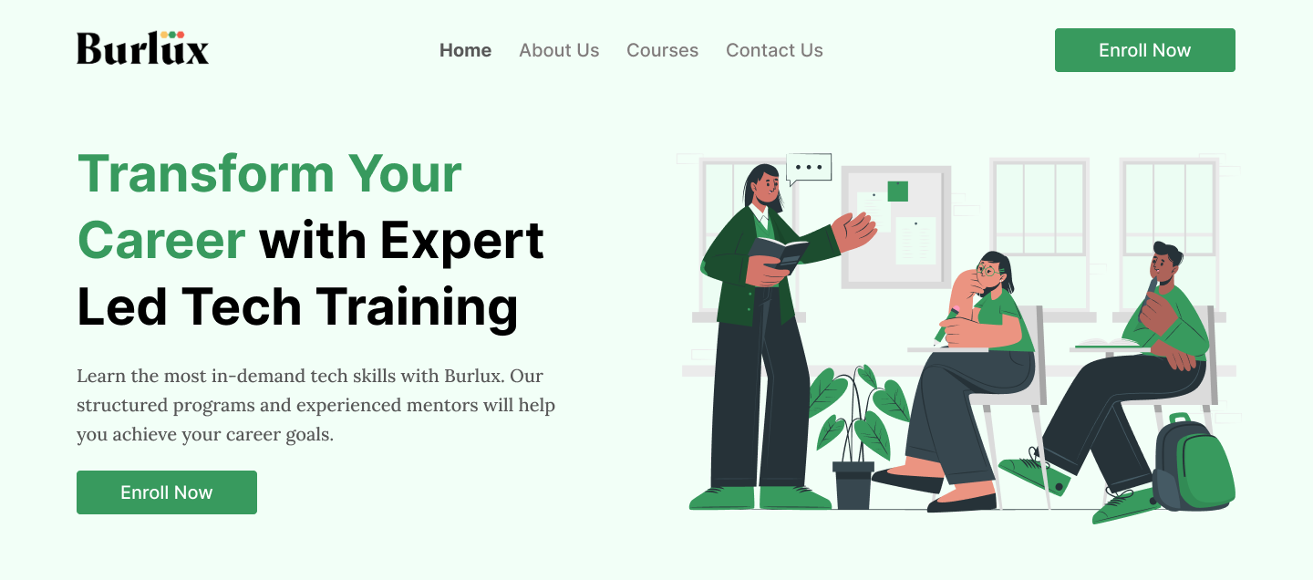 Burlux Landing Page Project Mockup