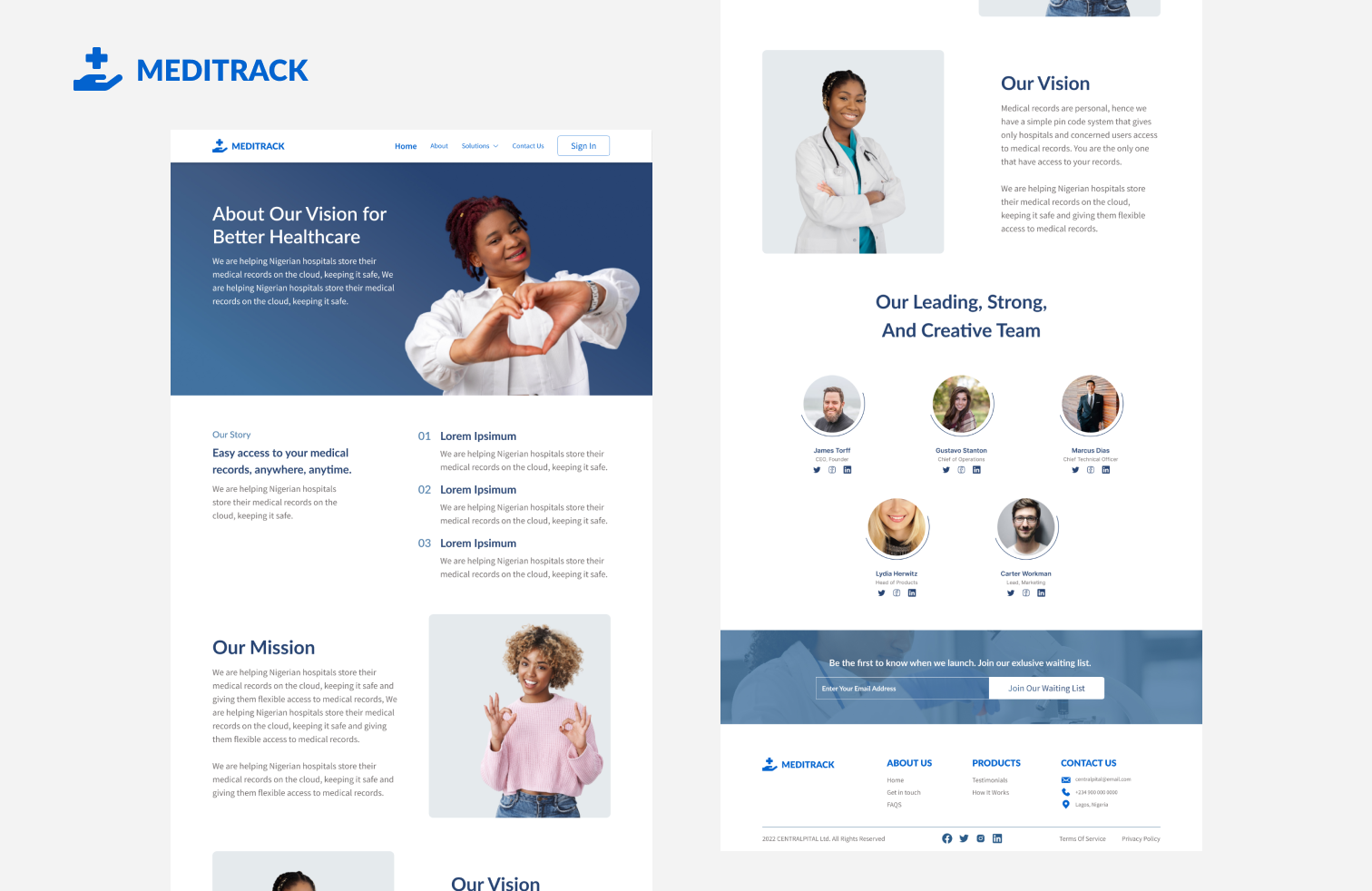Medirack About us Page Project Mockup